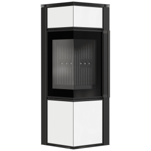Kaminofen aus Stahl KRATKI TORA/S 8 kW Ø 150 Weißes Glaspaneel schwarz Verkleidung mit