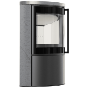 BJORN Ø 150 7 kW freistehender Stahlofen, dekorative GRAY SATIN-Speicherkeramik,