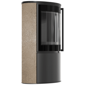 BJORN Ø 150 7 kW freistehender Stahlofen, dekorative GOLD SATIN Speicherkeramik; Stahlabdeckung; schwarzes Thermotec; mit