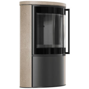 BJORN Ø 150 7 kW freistehender Stahlofen, dekorative GOLD SATIN-Speicherkeramik; Keramikabdeckung; schwarzes Thermotec; mit