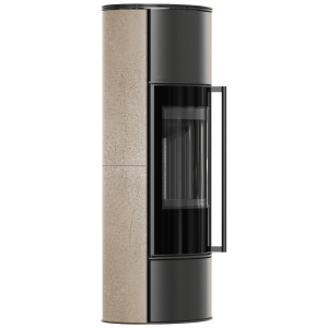 KRATKI ERIK Stahlofen Ø 150 5,5 kW hohe dekorative GOLD SATIN Keramik-Stahlabdeckung; schwarzes Termotec; mit