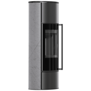 Piec stalowy KRATKI ERIK Ø 150 5,5 kW wysoka ozdobna ceramika akumulacyjna GREY SATIN pokrywa stalowa; czarny