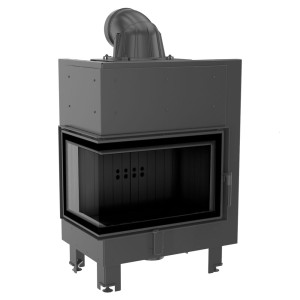 Kamineinsatz aus Stahl KRATKI MBM links 10kW Ø200 gebogenes Glas schwarz