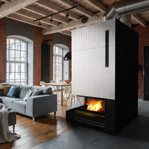 Kamineinsatz aus Stahl KRATKI NADIA links 14 kW Ø 200 mit