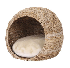stabile Katzen Naturhöhle - Lasa, Katzenhöhle aus Bananenblätter, geflochten, mit Sitzkissen, Maße  <span>Ø </span>ca. 45 cm,  Höhe  37 cm, Farbe beige