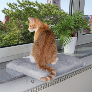Fenster-Liegeplatz für Katzen für Kratzbäume, für das Fensterbrett, Maße L 51 x T 36 cm, Metallbefestigung