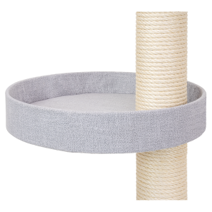 Liegeplatte mit Vollrand (rund) für Kratzbäume, 50 cm Durchmesser, 10 cm Rand, grauer Designer-Stoff, passende Durchgangsbohrung für M8-M10 Schrauben