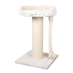 Kratzbaum Jumbo 1, Höhe 95 cm, extra dicker Sisalstamm (20 cm), Plüschfarbe Creme oder Silbergrau, Jumbo-Spielseil (75 cm Länge, 5 cm Dicke)