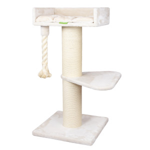 Kratzbaum Jumbo 2, Höhe 120 cm, extra dicke Sisalstämme (20 cm), Plüschfarbe Creme oder Silbergrau, Dreieck-Trittstufe (55 cm Länge)