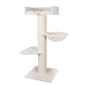 Kratzbaum Jumbo 3, Höhe 152 cm, extra dicke Sisalstämme (20 cm), Plüschfarbe Creme oder Silbergrau, Dreieck-Trittstufe (55 cm Länge)
