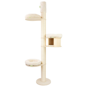 Woody-Deckenspanner mit Höhle und Bettchen, Deckenhöhe wählbar 230-300 cm, 15 cm Premium-Sisalstämme mit 10 mm Sisalseil