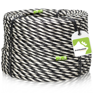 Premium-Sisalseil Schwarz/Weiß 8-12 mm für Kratzbäume, Länge wählbar, Sisal 8-12 mm: 4 Litzen, Farbe: Schwarz / Natur