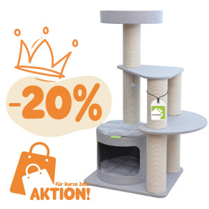 Kratzbaum Rocky L, edles Design mit hochwertigem Designer-Stoff in Grau – modern &amp; langlebig, 15 cm dicke Sisalstämme – ideal für die Krallenpflege