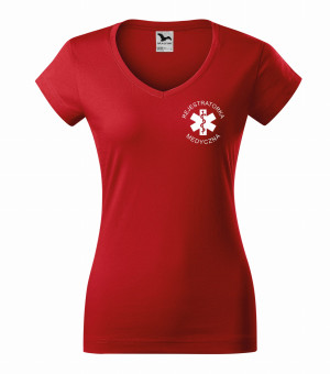 Koszulka V-neck Damska Rejestratorka Medyczna 180g - Fit V-neck Czerwony XL
