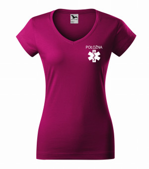 Koszulka V-neck Damska Położna 180g - Fit V-neck Fuchsia Red XS
