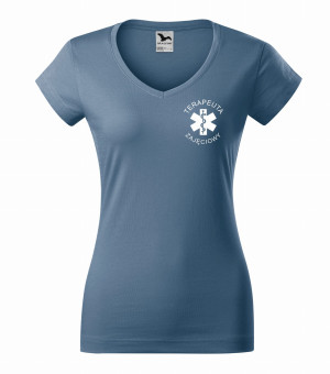 Koszulka V-neck Damska Terapeuta Zajęciowy 180g - Fit V-neck Denim L