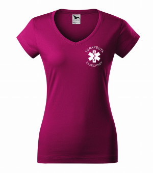 Koszulka V-neck Damska Terapeuta Zajęciowy 180g - Fit V-neck Fuchsia Red L