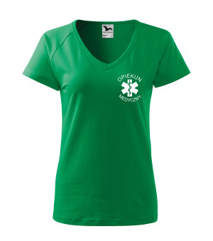 Koszulka V-neck Damska Opiekun Medyczny 180g - Dream - Zieleń Trawy XL