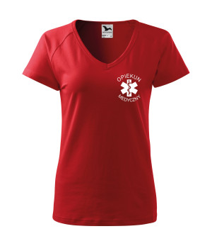 Koszulka V-neck Damska Opiekun Medyczny 180g - Dream - Czerwony XL