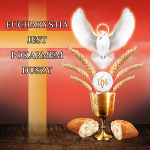 Baner na Boże Ciało "Ecuharystia jest pokarmem duszy" 150x150cm