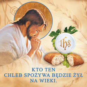 Baner na Boże Ciało "Kto ten chleb spożywa.." 150x150cm
