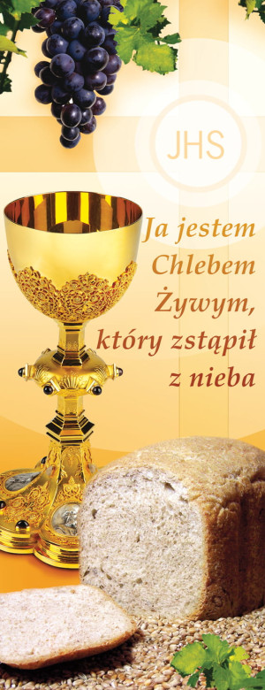 Baner na Boże Ciało "Ja jestem.." żółty 50x130 cm