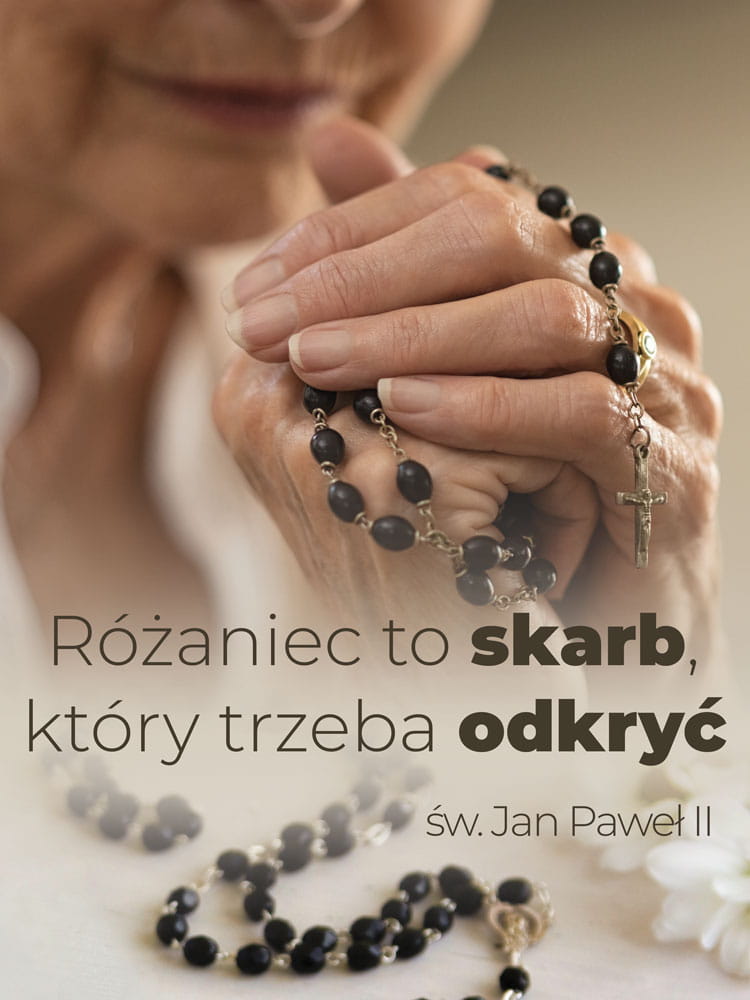 Baner na Różaniec "Różaniec to skarb który trzeba odkryć" 75x100cm