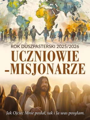 Baner na Rok Duszpasterski 2025/2026 "Uczniowie - misjonarze" 75x100 cm