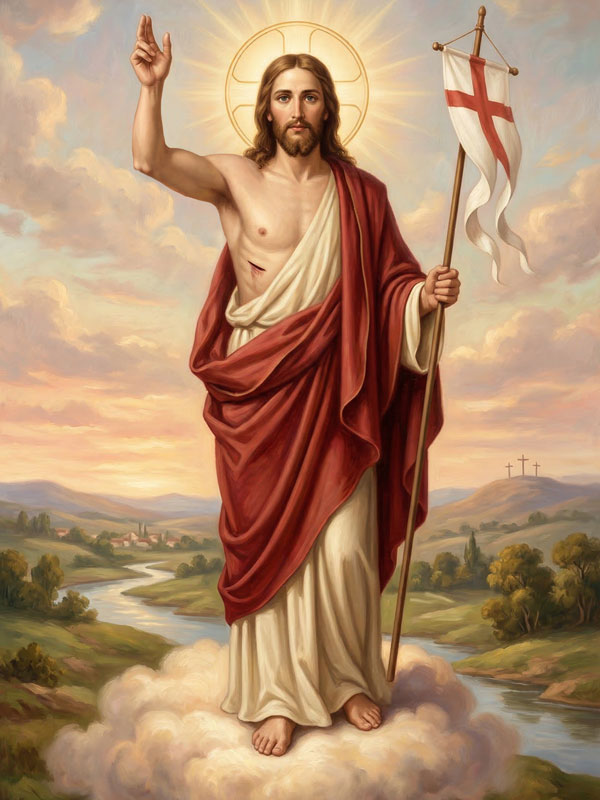 Baner religijny - Jezus Zmartwychwstały 75x100 cm