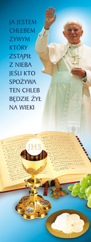 Baner na Boże Ciało "Ja jestem.." błękitny 75x200cm