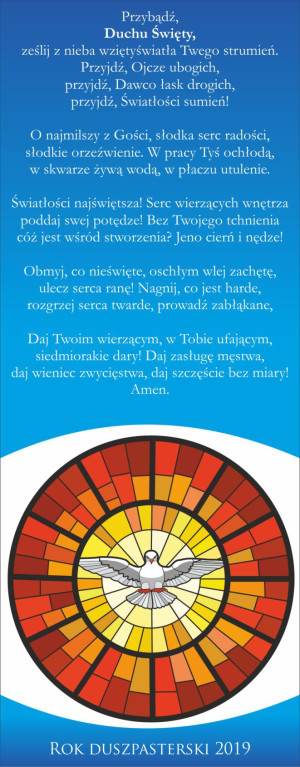 Baner na rok duszpasterski 2019 "przybądź duchu święty"