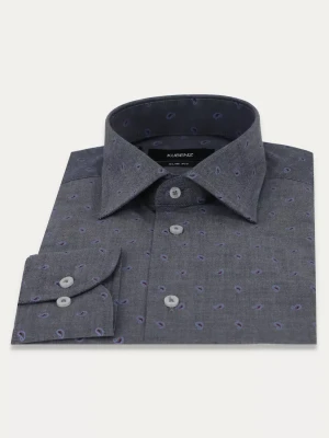 Szara bawełniana koszula slim w fioletowy paisley STYRKAR