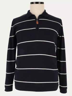 Granatowy sweter w jasnobeżowe paski BLUE RIMO