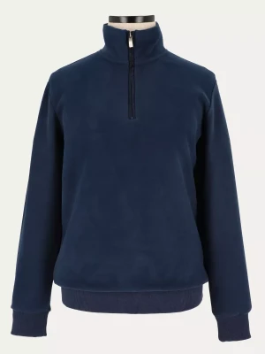 Granatowa bluza  z miekkiej prążkowanej dzianiny z wysoką stójką zapinaną na zamek 10/BLUE/SEL 2