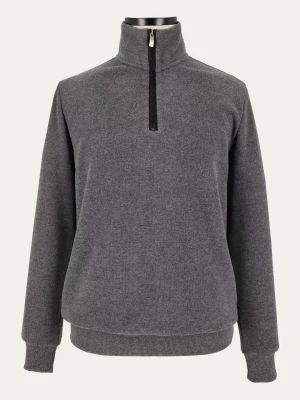 Antracytowa bluza  z miekkiej prążkowanej dzianiny z wysoką stójką zapinaną na zamek 10/BLUE/SEL 2