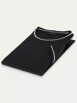 KUBENZ - Czarny t-shirt CHEBEC - Sylwetka regular - 100% Bawełna - Zdobiona lamówka