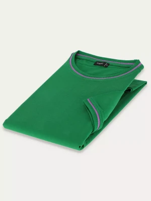 KUBENZ - Zielony t-shirt CHEBEC - Sylwetka regular - 100% Bawełna - Zdobiona lamówka