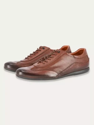 Brązowe sznurowane buty na ergonomicznej podeszwie z naturalnej skóry Connor