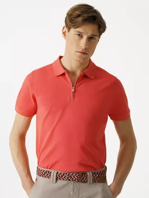 KUBENZ - Koralowa koszulka polo SPEED - 100% Bawełna pique - Zapięcie na zamek - Styl casual