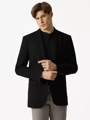 KUBENZ - Czarna marynarka POLO BLACK slim- Domieszka wiskozy - Gładka - Styl klasyczny