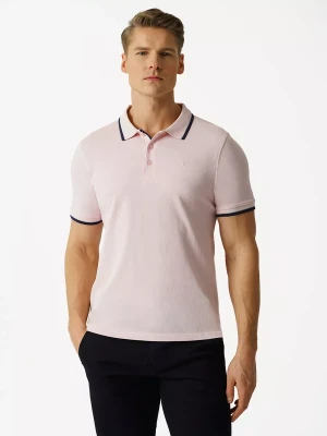 KUBENZ - Różowa koszulka polo EL PASO - Bawełna pique - Zdobiona lamówka - Sygnowane logo - Styl casual