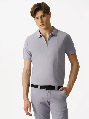 KUBENZ - Lawendowa koszulka polo SPEED - 100% Bawełna pique - Zapięcie na zamek - Styl casual