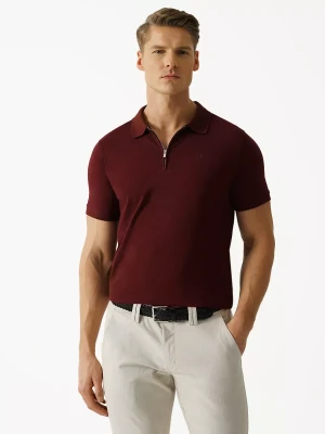 KUBENZ - Bordowa koszulka polo SPEED - 100% Bawełna pique - Zapięcie na zamek - Styl casual