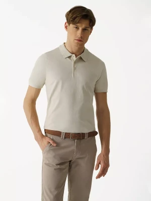 KUBENZ - Camelowa koszulka polo slim SELLE - 100% bawełna pique - Styl casual