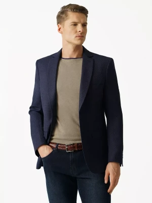 KUBENZ - Granatowa marynarka NIAGARA slim-  Tkanina z udziałem włókna wiskozowego - Mikrostruktura - Styl casual
