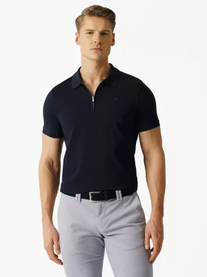 KUBENZ - Granatowa koszulka polo SPEED - 100% Bawełna pique - Zapięcie na zamek - Styl casual