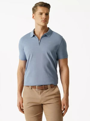 KUBENZ - Szaro-niebieska koszulka polo SPEED - 100% Bawełna pique - Zapięcie na zamek - Styl casual