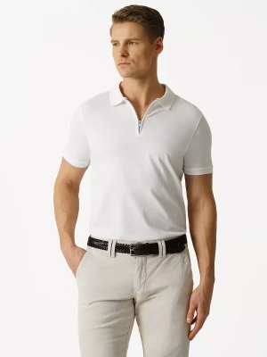 KUBENZ - Biała koszulka polo SPEED - 100% Bawełna pique - Zapięcie na zamek - Styl casual
