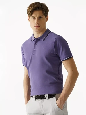 KUBENZ - Fioletowa koszulka polo EL PASO - Bawełna pique - Zdobiona lamówka - Sygnowane logo - Styl casual