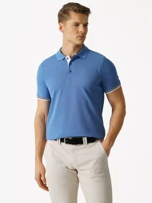 KUBENZ - Niebieska koszulka polo FRISKO - 100% Bawełna pique - Sygnowane logo - Styl casual